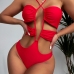 1Sexy Hollow Out  Solid Backless One-Piece Swimsuit