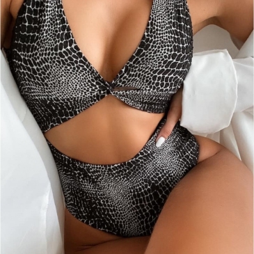 Sexy Snake Skin Cut Out One-Piece Swimsuit