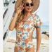 3Short Sleeve V Neck Chain Patch Hollow Out Swimsuits