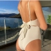 3Simple Pure Color Backless One Piece Swimsuit