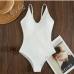 5Simple Pure Color Backless One Piece Swimsuit