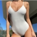 1Simple Pure Color Backless One Piece Swimsuit