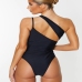 3Solid One Shoulder Cut Out One-Piece Swimsuit