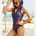 3Stylish Swimming Hooded Collar Printed Sleeveless Swimsuits