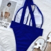 5Summer Blue Hollow Out One Shoulder Swim Wear