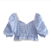 4 Plaid Lace Up Patchwork Puff Sleeve Blouse