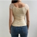 4 Sexy Lace Patchwork V Neck Short Sleeve Blouse