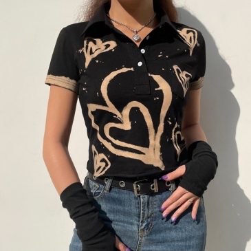Casual Black Printed Polo Shirts For Women