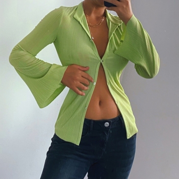 Casual Pure Color Flared Sleeve Blouse