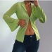 1Casual Pure Color Flared Sleeve Blouse