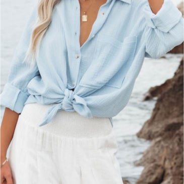 Casual Solid Long Sleeve Blouse For Women
