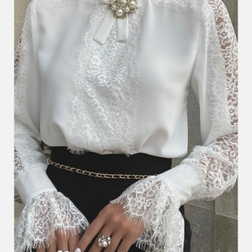 Elegant Lace Patchwork Flare Sleeve Blouses