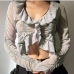 1Sexy Ruffles Cropped Design Long Sleeve Blouse