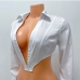 8Sexy White V Neck Long Sleeve Cropped Blouse