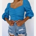 1Summer U Neck Ruched Blouse For Women