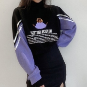 Contrast Color Printed Turtleneck Sweatshirts For Women