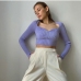 1Chic Solid Long Sleeve Wool Weaving Cropped Tops
