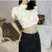 6Cozy Solid Flower Patchwork Cropped Pullover Sweaters