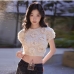 1Cozy Solid Flower Patchwork Cropped Pullover Sweaters