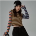 3Striped  Fall Long Sleeve Cropped Tops For Women