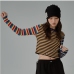 4Striped  Fall Long Sleeve Cropped Tops For Women