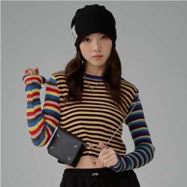 Striped  Fall Long Sleeve Cropped Tops For Women