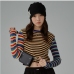 1Striped  Fall Long Sleeve Cropped Tops For Women