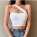 1 Cross Neck Pure Color Sleeveless Crop Tank Top