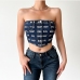 3 Denim Backless Bandage Letter Sexy Tank Top