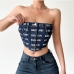 4 Denim Backless Bandage Letter Sexy Tank Top