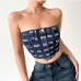 6 Denim Backless Bandage Letter Sexy Tank Top