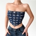 1 Denim Backless Bandage Letter Sexy Tank Top