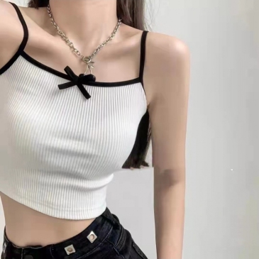  Knitting Contrast Color Bow Cropped Tank Top