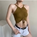 6 Ruched Solid Drawstring Cropped Tank Top