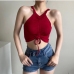 1 Ruched Solid Drawstring Cropped Tank Top