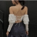 5 Ruffle Halter Backless Crop Tank Top With Sleeve