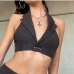 5 Tatting  Striped Notch Collar Halter Neck Cropped Tanks