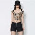 1Asymmetric Embroidery Cat Pattern Bandage Tank Top