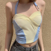 1Attractive Contrast Color Cropped Top Halter Tank