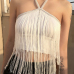 12Attractive Shiny Fringe Halter Cropped Tank Top 