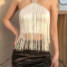 11Attractive Shiny Fringe Halter Cropped Tank Top 