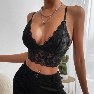 Black Sexy Lace Crop Tank Top