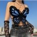 10Butterfly Backless Spaghetti Strap Cropped Tank Top