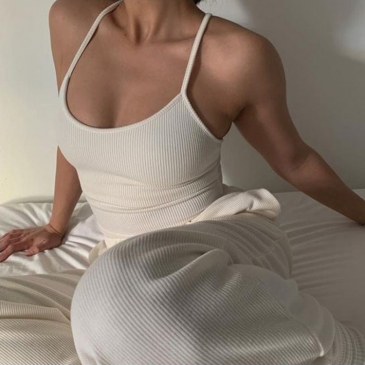 Casual  Halter Solid U Neck Tanks Women