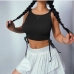 13Casual Solid Crew Neck Drawstring Cropped Camisole