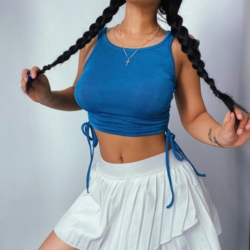 Casual Solid Crew Neck Drawstring Cropped Camisole