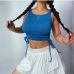 1Casual Solid Crew Neck Drawstring Cropped Camisole