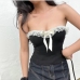 1Charming Black Tatting Patchwork Strapless Tops