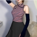 4Chic Striped Ladies Fitted Tanks And Sleeve