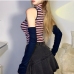 6Chic Striped Ladies Fitted Tanks And Sleeve